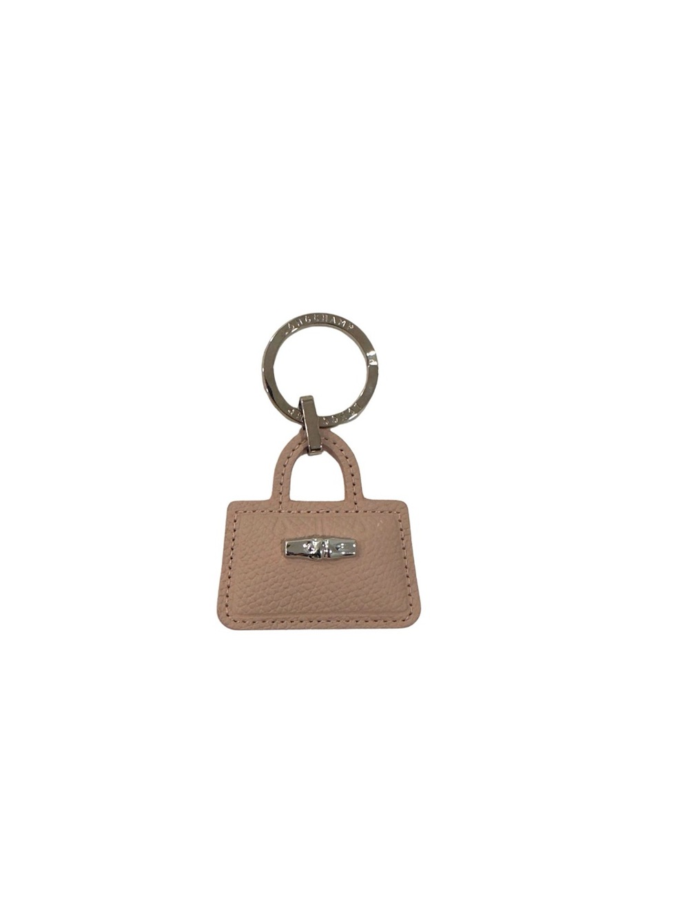Longchamp Beige Mini Handbag Key Charm with Silver Hardware